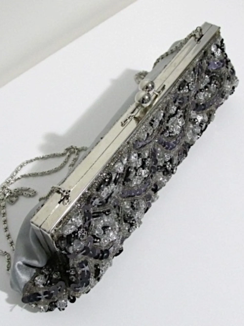 Silver & Grey Sequined Evening Shoulder Bag - Picture 5 of 8